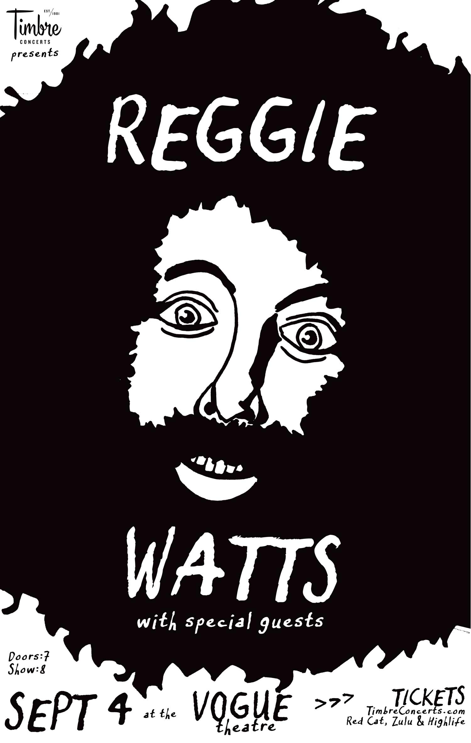 Illustrated show poster for Reggie Watts