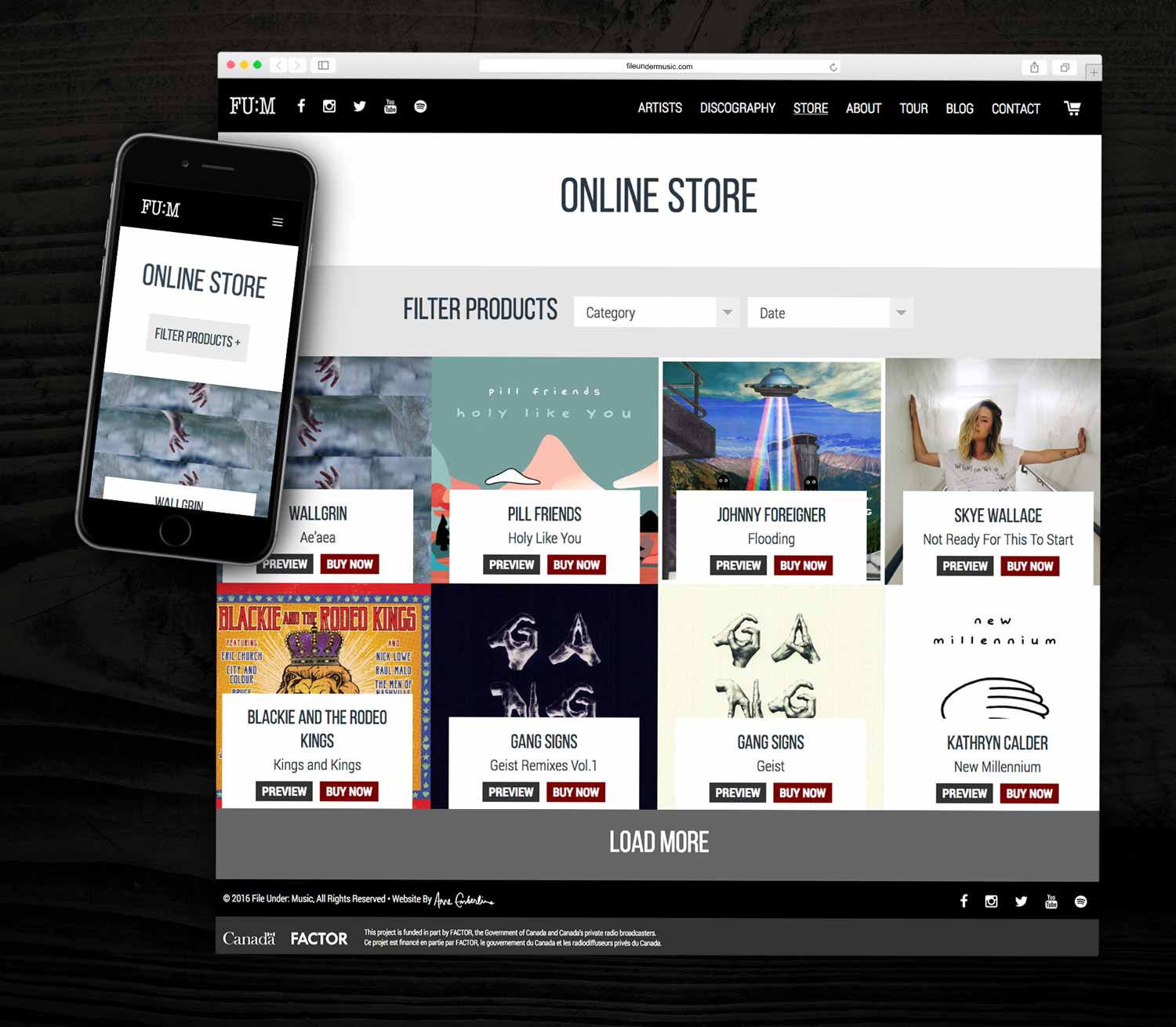 Responsive eCommerce website for File Under Music